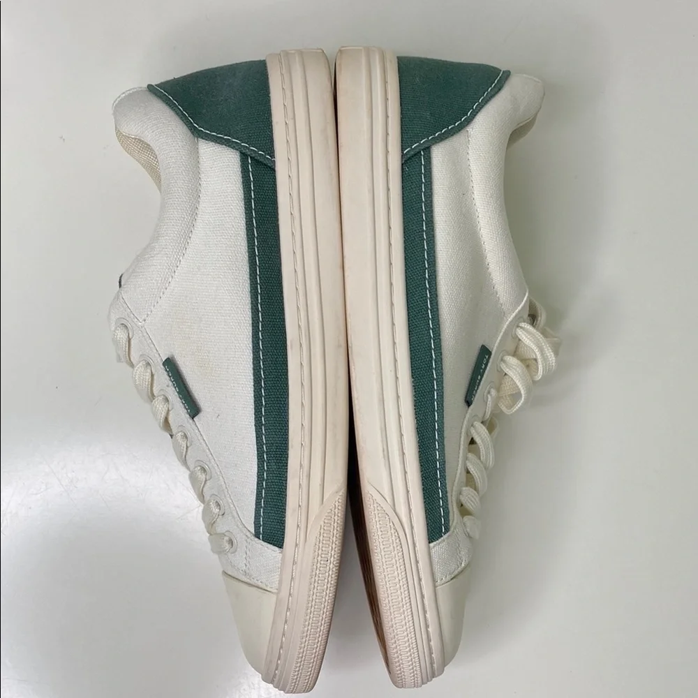 Tory Burch Howell Court Sneakers Womens White Green 8M Canvas‎ Low Top Preppy